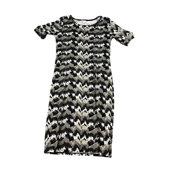 LuLaRoe Julia Dress Size L Gray Chevron Print Bodycon Knee Length Stretch - Picture 1 of 9